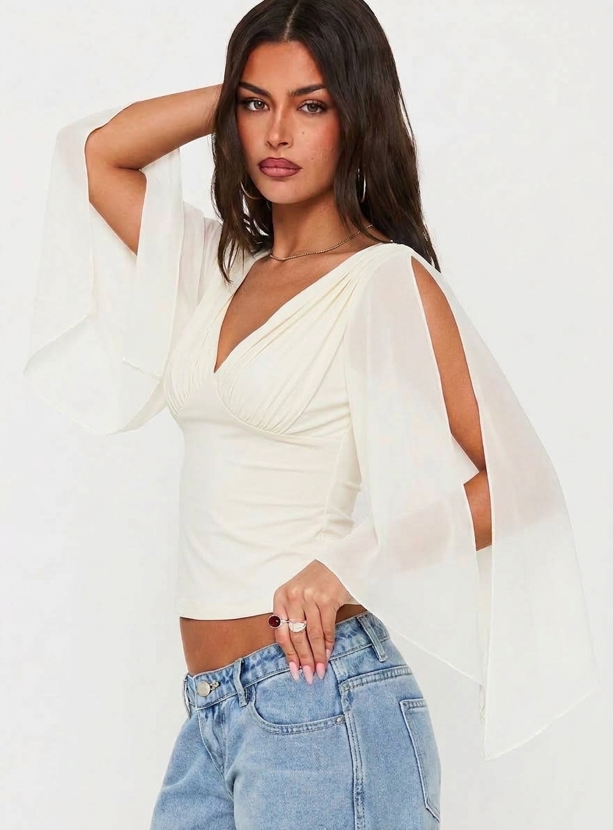 Angel Sleeve V-Neck Blouse
