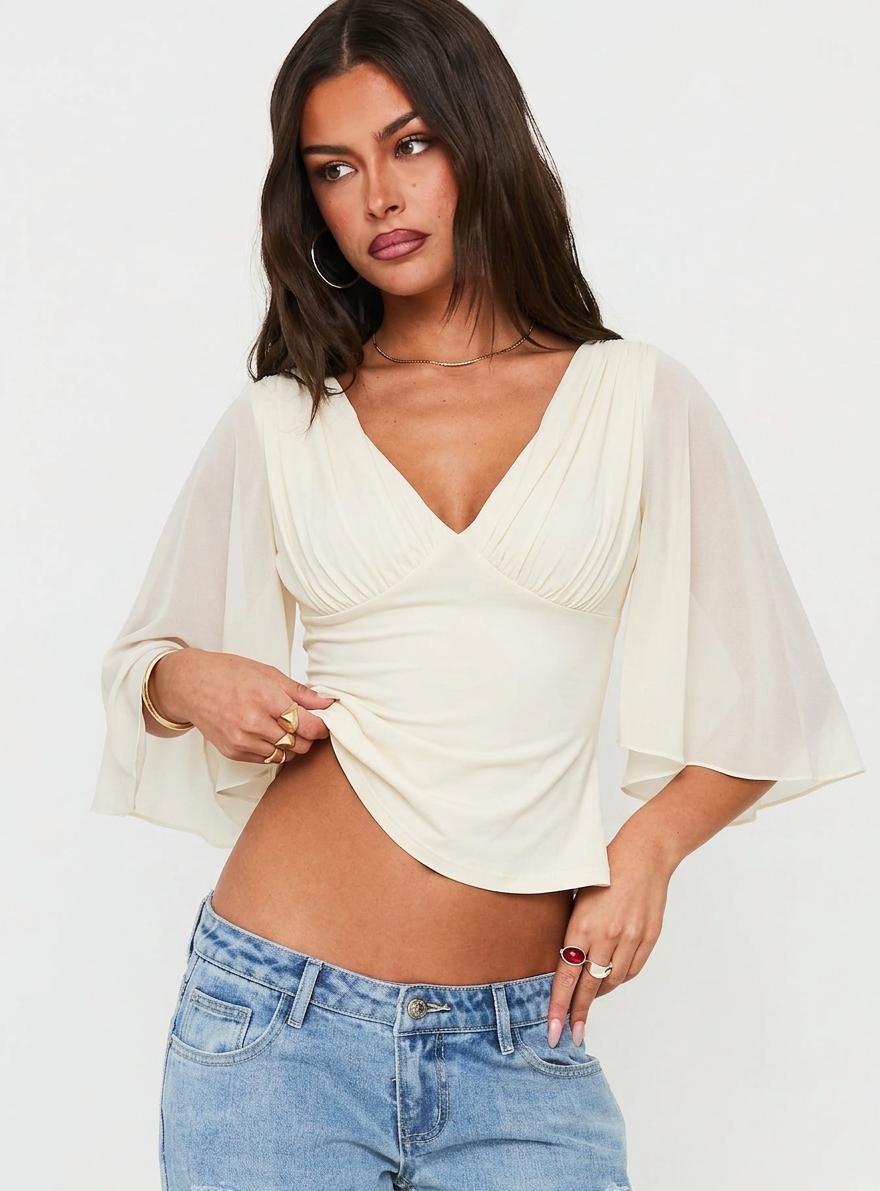 Angel Sleeve V-Neck Blouse