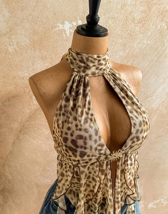 Animal Print Mesh Top