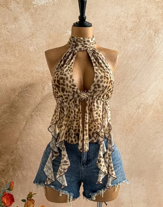 Animal Print Mesh Top