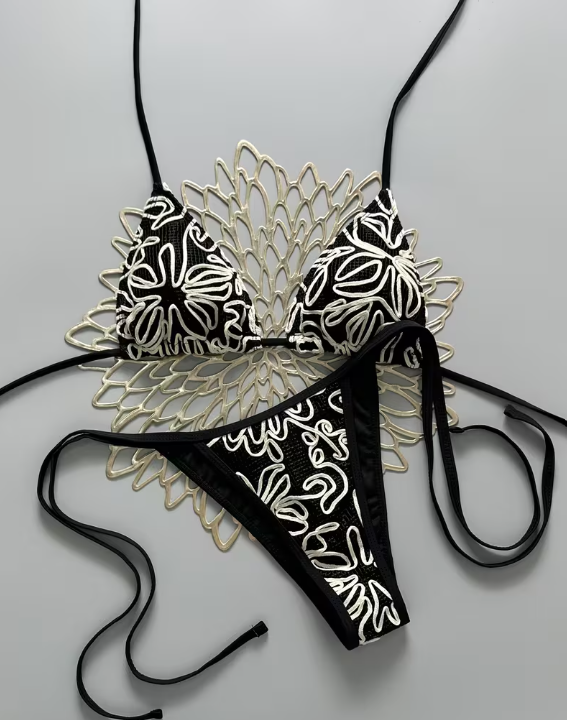 Black & White Embroidered Bikini