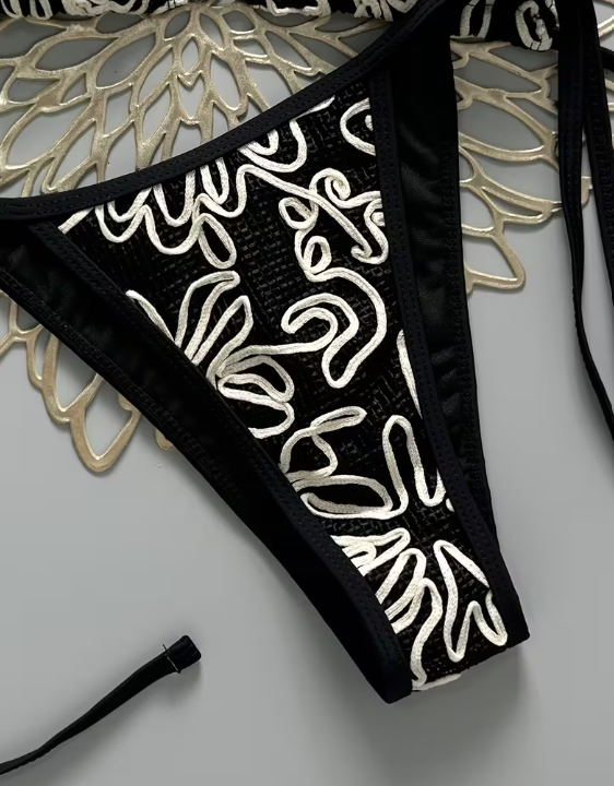 Black & White Embroidered Bikini