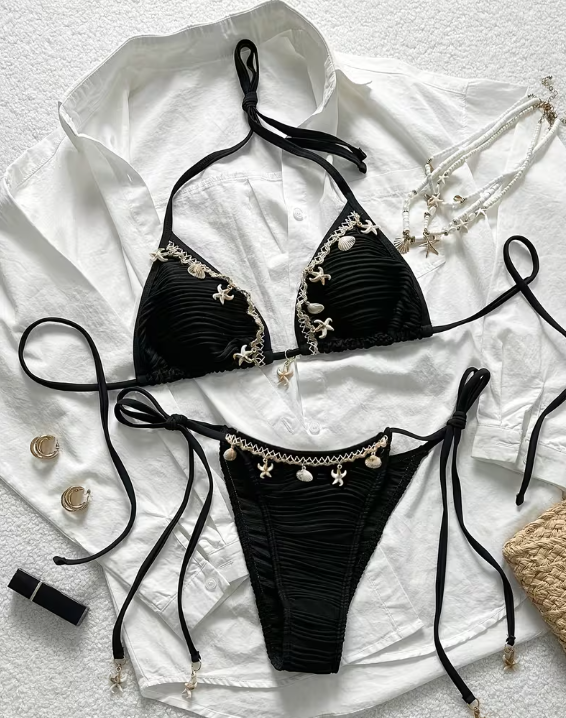 Black Embellished Bikini