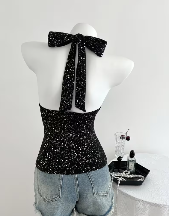 Black Halter Top With Silver Speckles