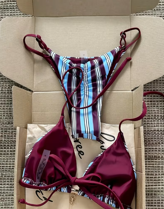 Blue & Wine Striped Bikini