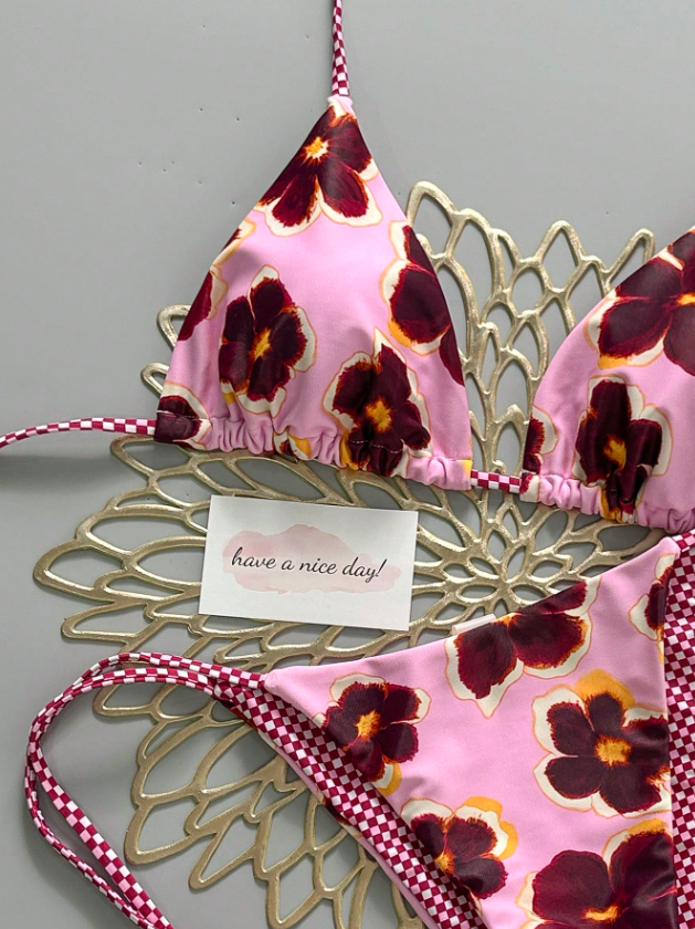Floral Checkered Bikini