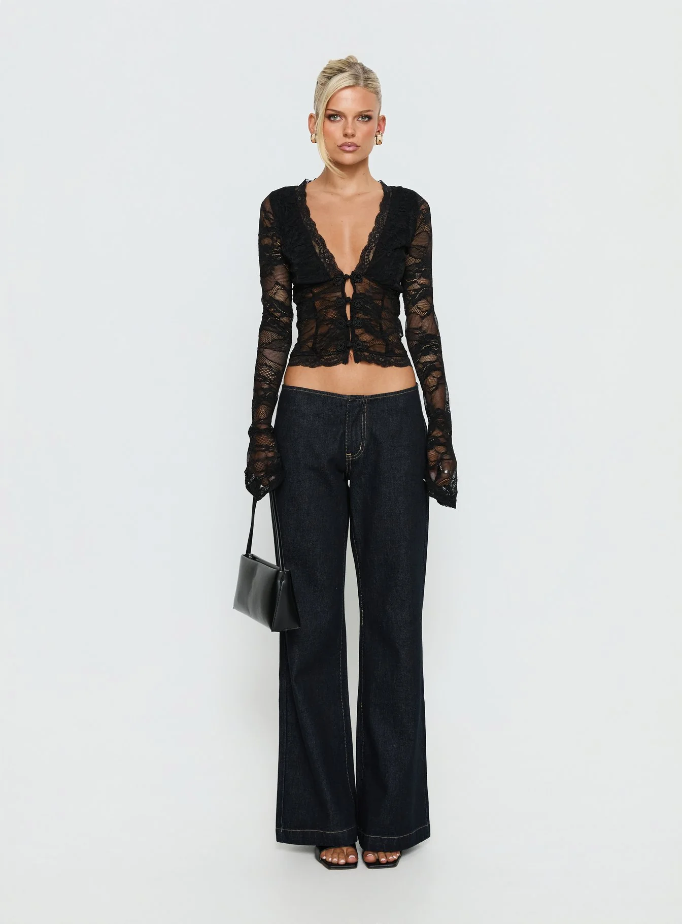 Long-Sleeve Lace Top With Knot Detailing