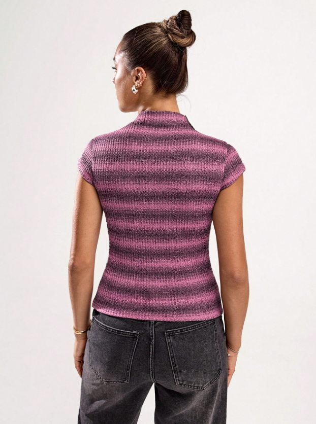 Pink Mock-neck Blouse with Buttons
