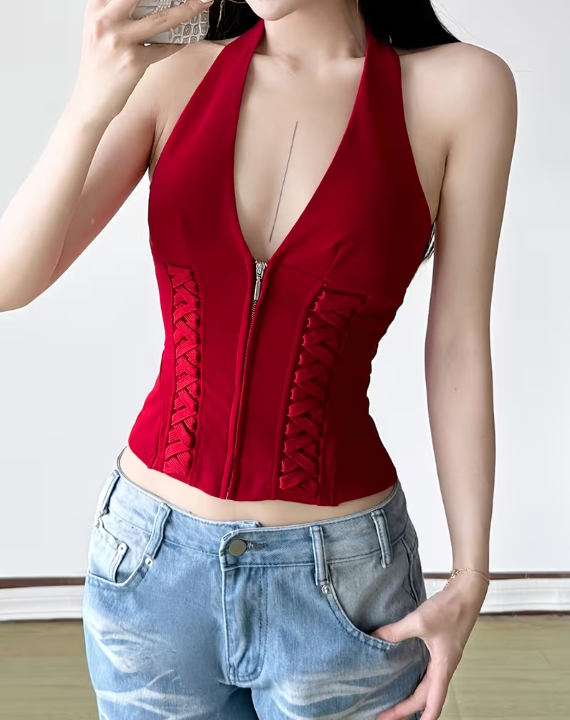 Red Halter Corset Top