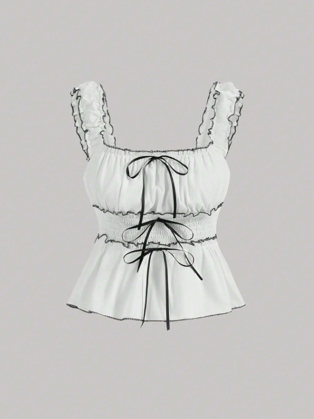 Ruffled Top With Ribbons