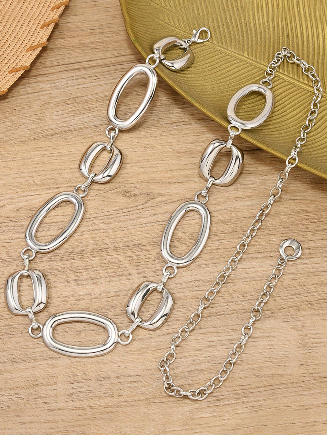 Silver Geometric Oval Belt