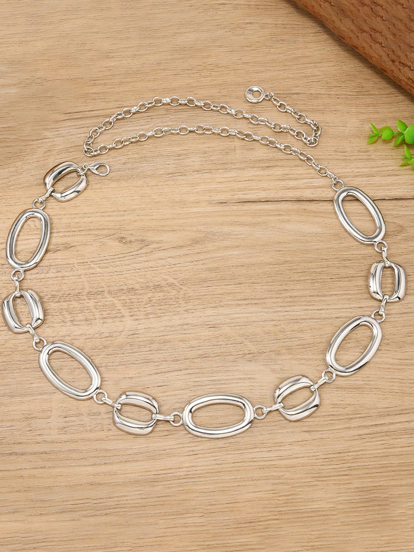 Silver Geometric Oval Belt